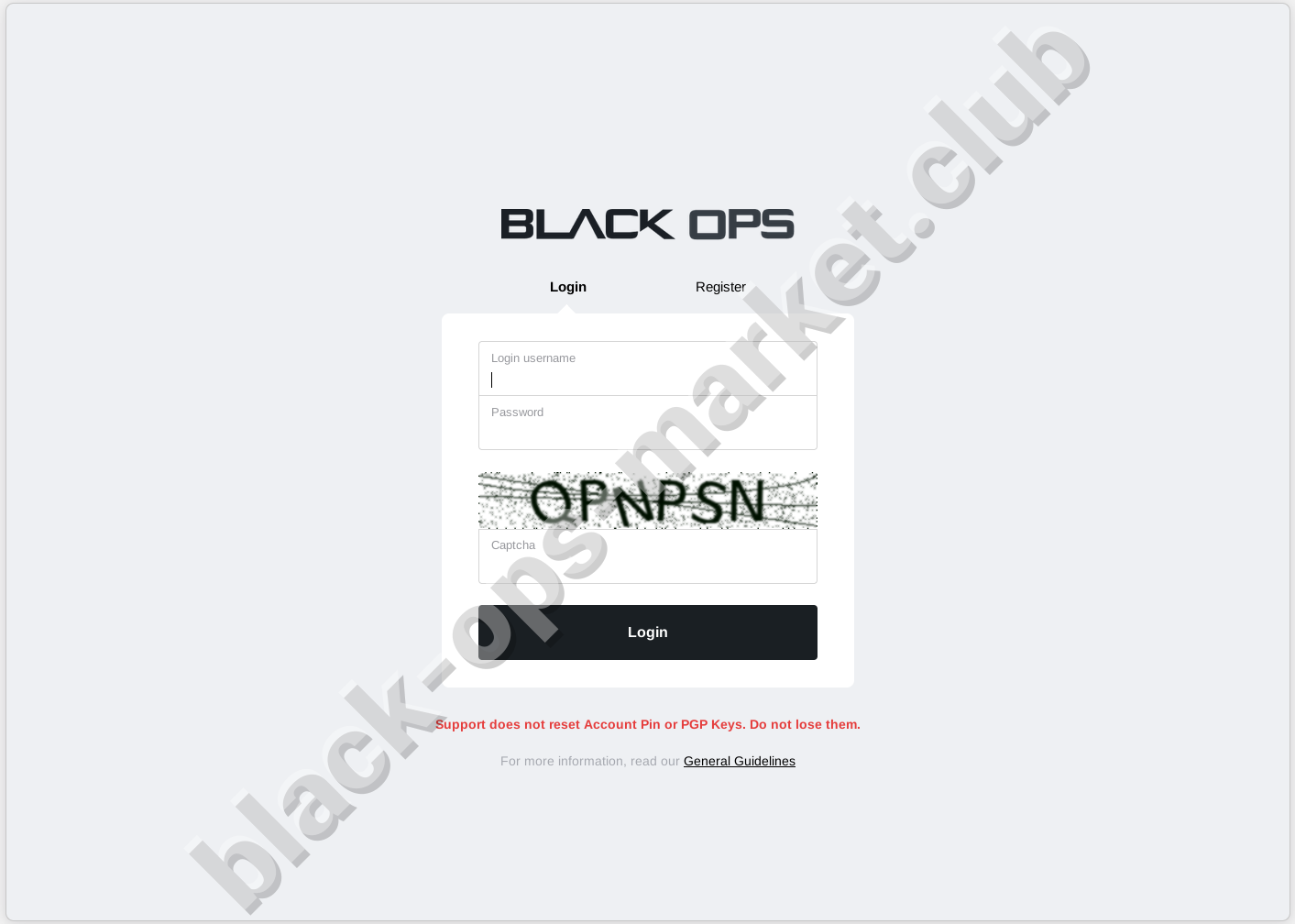Blackops Market Secure Login Interface 2026